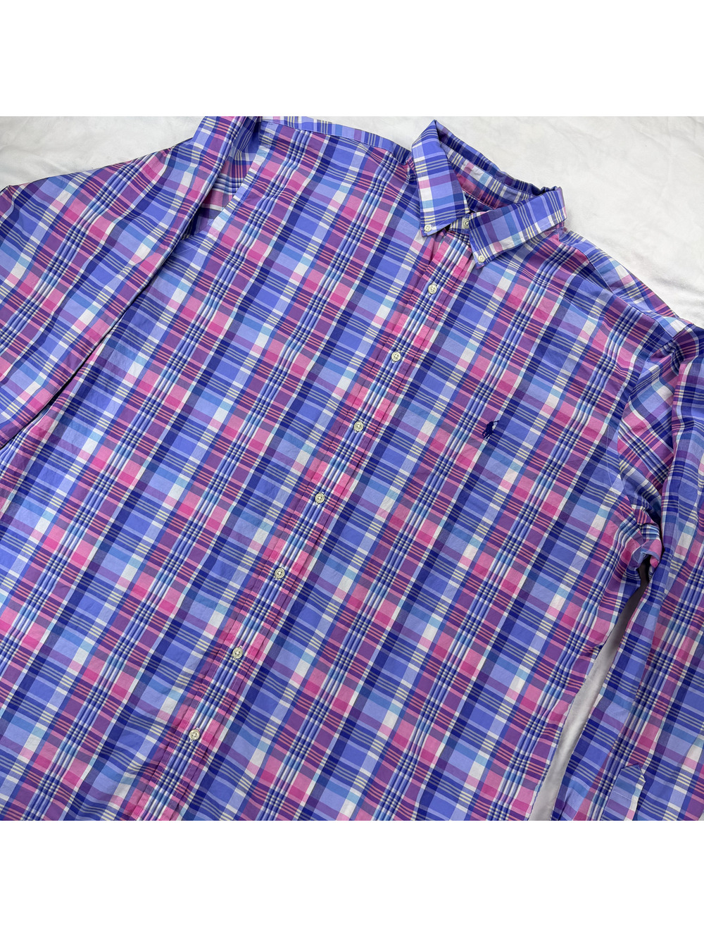 Polo Ralph Lauren Mens 2XLT Plaid Button Down Shirt Purple Pink Blue Pony Tall